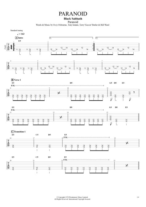 Paranoid Tab by Black Sabbath (Guitar Pro) - Guitars, Bass & Backing Track | mySongBook