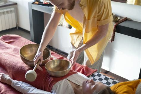 Tibetan Singing Bowls in Sound Therapy in Spa Center Stock Image - Image of bowl, buddhist ...