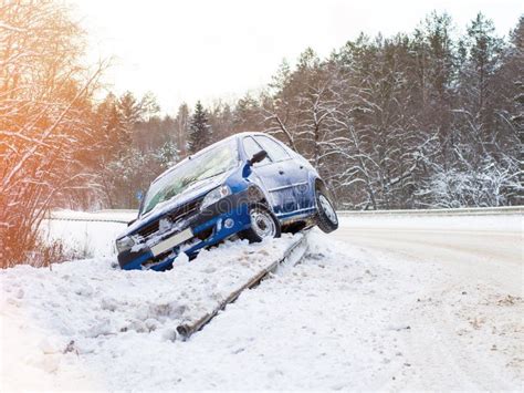 Car on the Side of the Road after a Traffic Accident. Stock Image - Image of dangerous, frozen ...