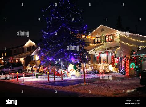 A Canadian House Lavishly Decorated With Christmas Lights On The ...