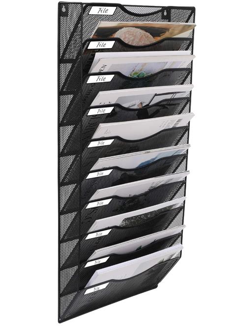 EasyPAG 10 Tier Wall File Organizer Office Mesh Metal Hanging File Folder Holder Magazine Rack ...