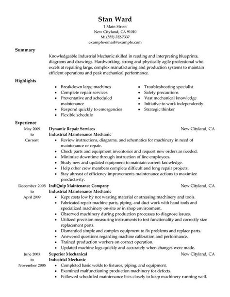 Professional Industrial Maintenance Mechanic Resume Examples