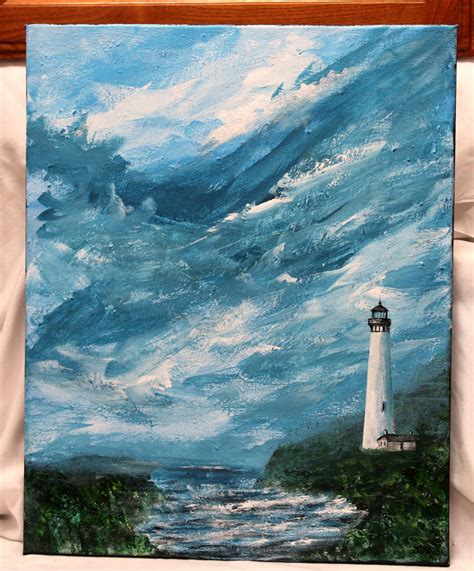 Lighthouse acrylic painting on 16" x 20 stretched canvas, unframed art, large art, office art ...