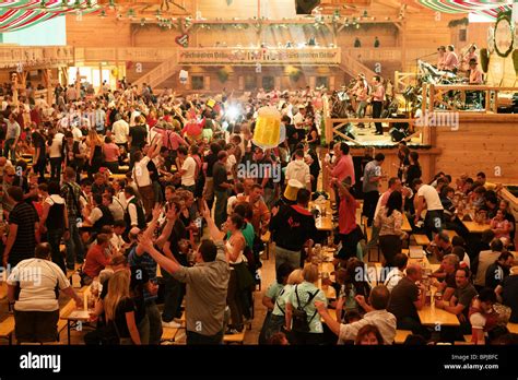 Inside a beer tent, Cannstatter Volksfest, Stuttgart, Baden-Wurttemberg ...