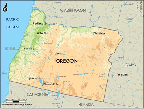 Geographical Map of Oregon and Oregon Geographical Maps