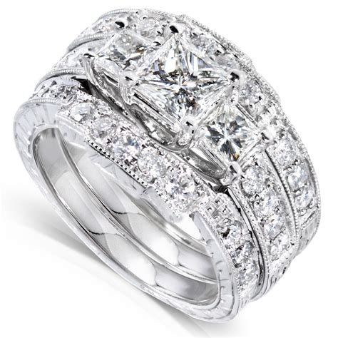 Diamond-Me Princess Diamond Wedding Ring Set 1 7/8 carats (ct.tw) in 14K White Gold (Set of 3 ...