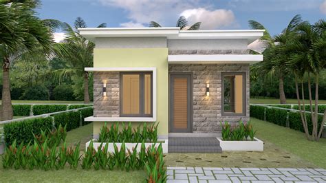 House design Plans 5.5x6.5 with One Bedroom Flat roof - House Design 3D