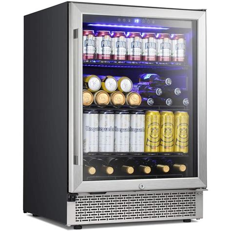 R.W.FLAME 24 Inch Beverage Refrigerator Buit-In Wine Cooler Mini Fridge Clear Glass Door Digital ...