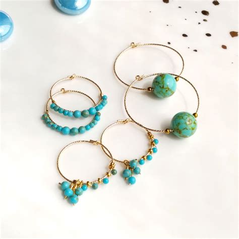 Gold filled and turquoise hoop earrings - NicteShop