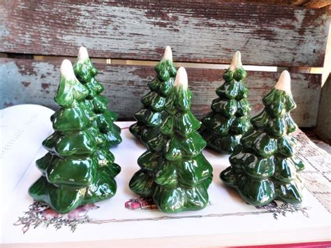 Vintage Ceramic Christmas Tree Set Flocked Snow Trees for - Etsy ...