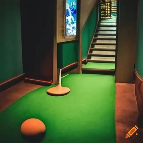 Indoor mini golf in a small space on Craiyon
