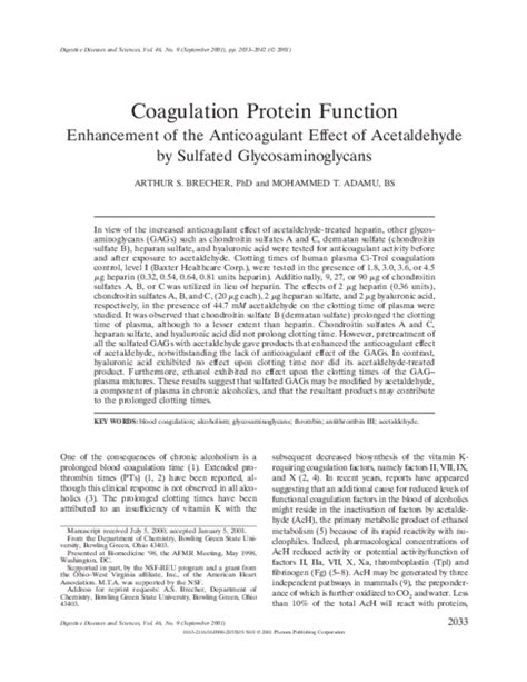 (PDF) Coagulation protein function: enhancement of the anticoagulant effect of acetaldehyde by ...