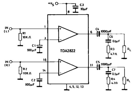 TDA2822 Audio Amplifier: Pinout, Datasheet, and Test Circuits