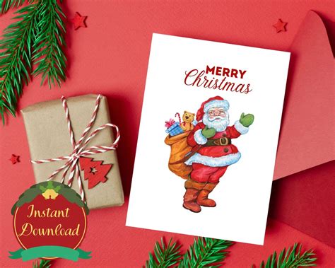 Watercolor Santa Christmas Card, Digital Download Card, Printable ...