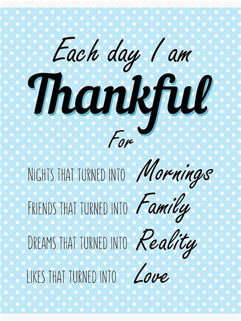 "Gratitude each day i am thankful quote blue dots" Poster by katew162 ...