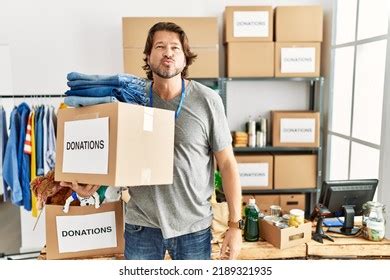 Handsome Middle Age Man Holding Donations Stock Photo 2189321935 ...