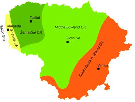 Climate regions (CR) of Lithuania and location of meteorological ...