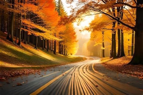 Premium Photo | A road with a yellow tree on the right side