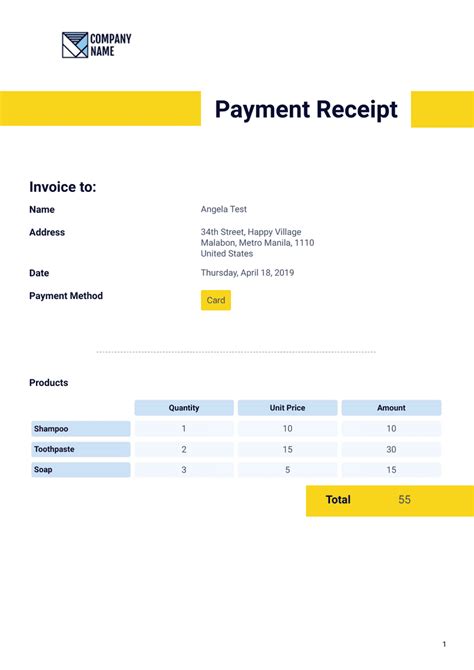 Payment Receipt Template - PDF Templates | Jotform