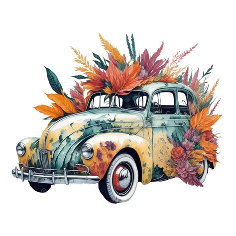 Vintage Watercolor Car Spring Summer Illustration Of Morden Retro With ...