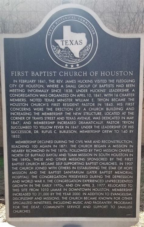 First Baptist Church of Houston Historical Marker