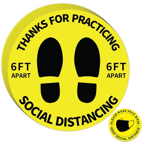 Buy Social Distance Floor Stickers, 10 Pack 12 Inches Yellow Floor Decals, 6 Feet Distance ...