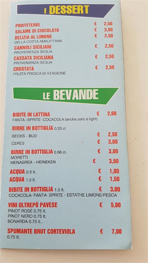 Menu at Pronto pizza pizzeria, Pavia