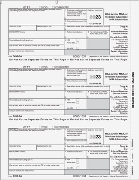 IRS Approved 5498-SA Copy A Laser Form
