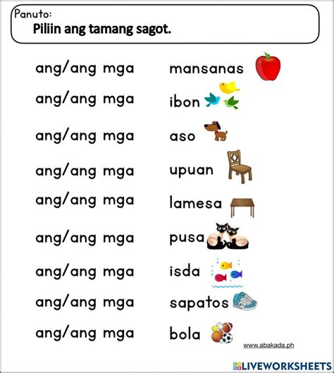 Pantukoy na ang at ang mga worksheet