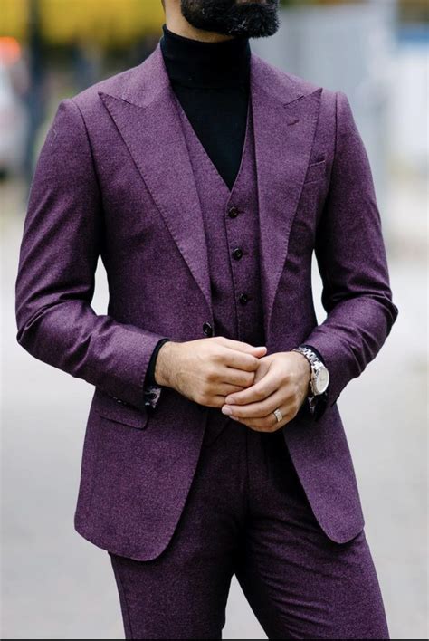 Men 3 piece suit slim fit wedding purple suit groom 3 piece wedding wear – Artofit