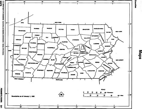 Pennsylvania State map with counties outline and location of each ...