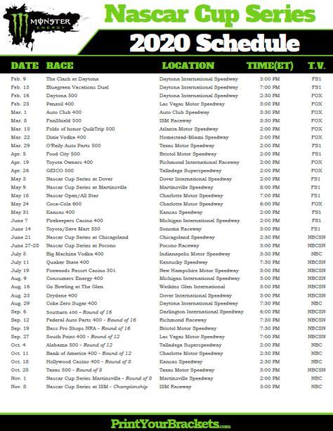 Nascar Race Schedule Printable