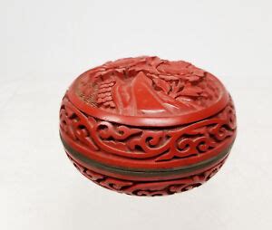 Antique Chinese Carved Cinnabar Lacquer Jewelry Trinket Box Republic ...