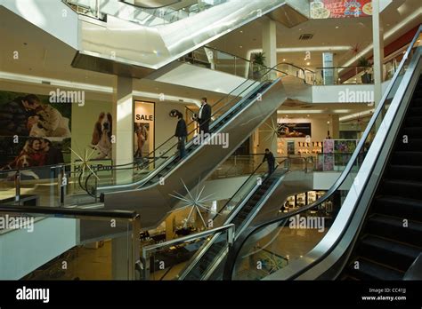 Varna Mall, shopping center, interior and moving staircase, Black sea ...