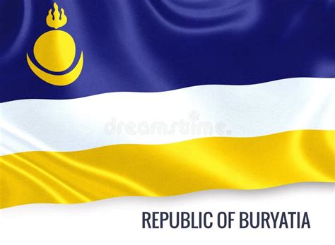 Russian State Republic of Buryatia Flag Waving on an Isolated White Background. State Name is ...