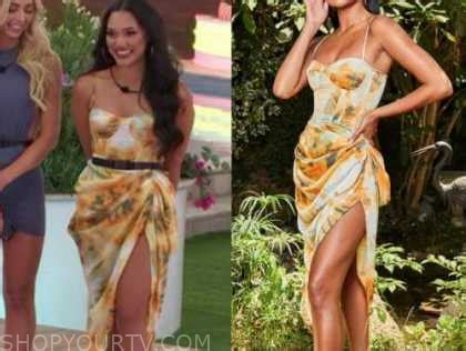 Love Island USA: Season 2 Episode 21 Cely's Orange Floral Corset Draped Dress | Shop Your TV