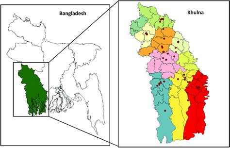 Reference map of southwestern region (Khulna Division) of Bangladesh ...