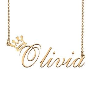 Olivia Name Necklace With Crown Name Necklace Gold Custom - Etsy