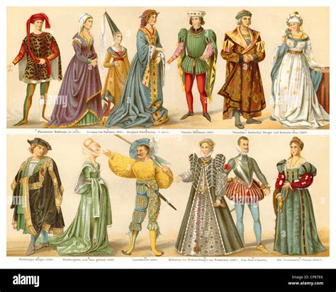 costumes, fashion, clothing, 15th and 16th Century, Historische, zeichnerische Darstellung, 19 ...