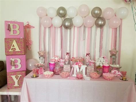 Pink baby shower table based on ideas from Pintrest | Pink baby shower, Baby shower decorations ...