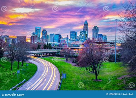 Downtown Charlotte, North Carolina, USA Skyline at Sunset Stock Image ...