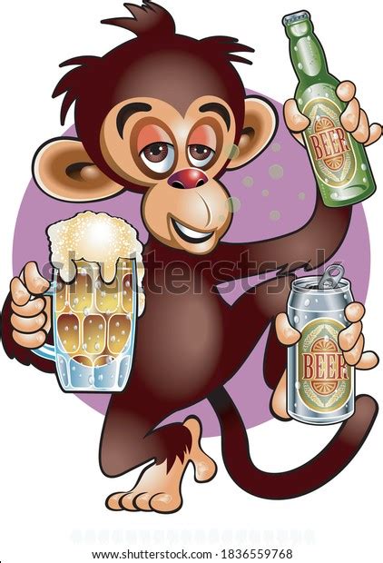 Drunken Monkey Holding Beer Mug Beer Stock Vector (Royalty Free ...