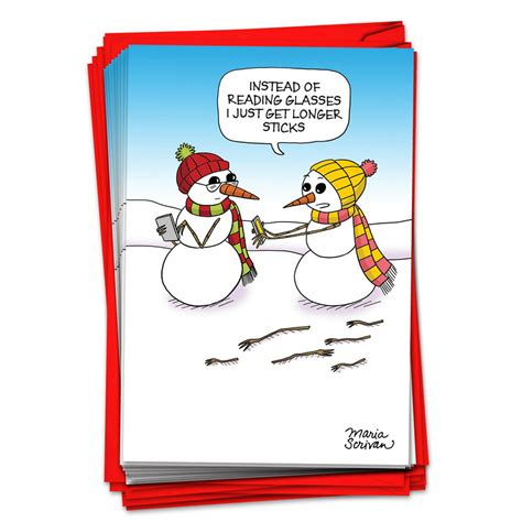 12 Funny Snowman Christmas Cards - Bulk Boxed Set, Snowmen Glasses ...