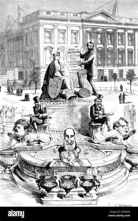 1800s 1871 POLITICAL CARTOON BY C G PARKER DESIGN FOR PROPOSED FOUNTAIN ...