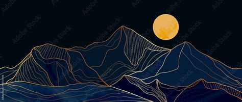 Mountain line art background, luxury gold wallpaper design for cover ...