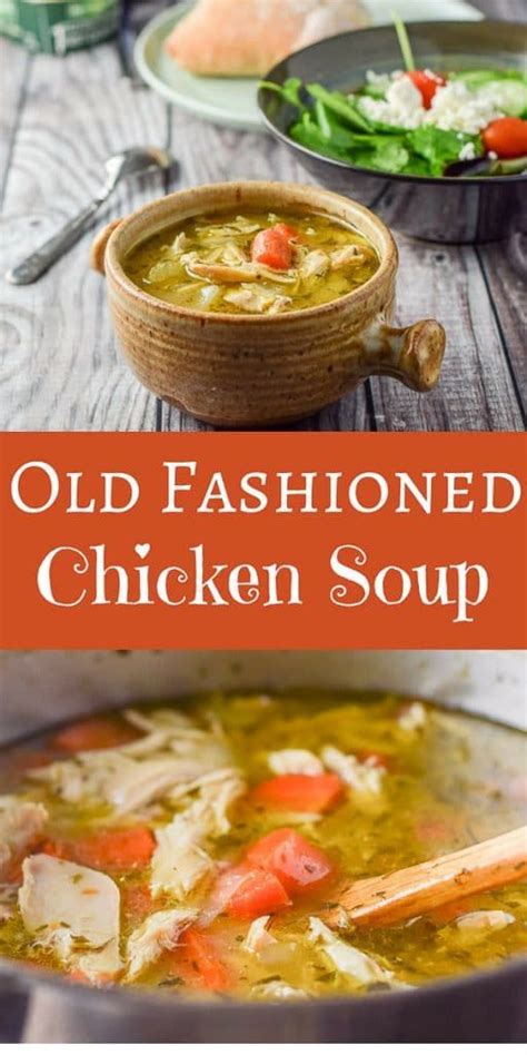 an old fashioned chicken soup is shown in this collage