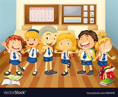 Children in uniform in the classroom. Download a Free Preview or High Quality Adobe Illustrator ...