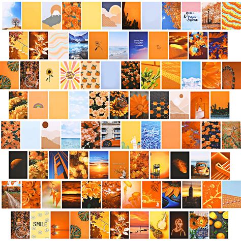 Buy 100 Pieces Orange Wall Collage Kit Aesthetic Pictures Bedroom Decor ...