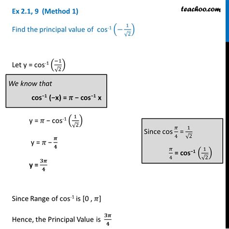 Ex 2.1, 9 - Find principal value of cos-1 (-1/root 2) - Ex 2.1