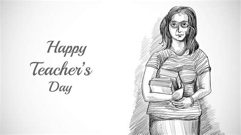 Hand Drawn Art Sketch Pretty Teacher with Teachers Day 1254549 Vector Art at Vecteezy